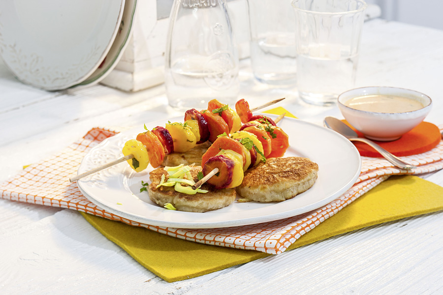 Ingwer-Lauch-Blinis mit marinierten K... Ingwer-Lauch-Blinis mit marinierten K...