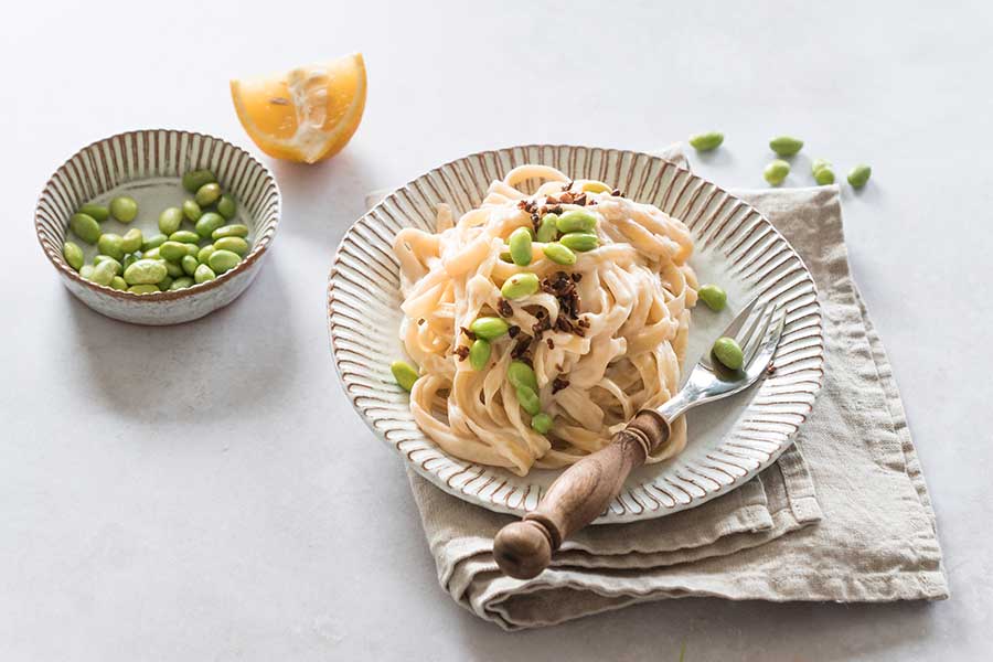 One Pot Pasta mit Edamamé Sojabohnen One Pot Pasta mit Edamamé Sojabohnen