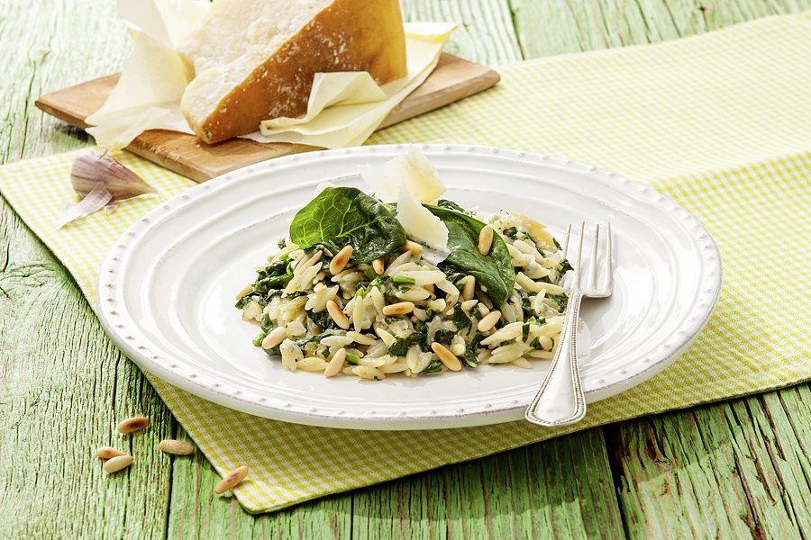 Risoni mit Gorgonzola und Blattspinat Risoni mit Gorgonzola und Blattspinat